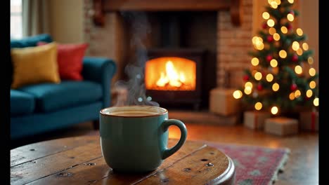 cozy christmas evening by the fireplace