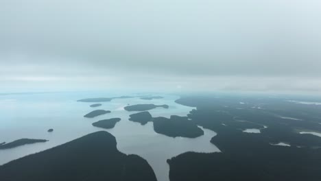 aerial view of an immense lake on a cloudy day