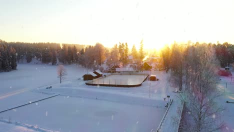 winter resort area with ice hockey and frozen