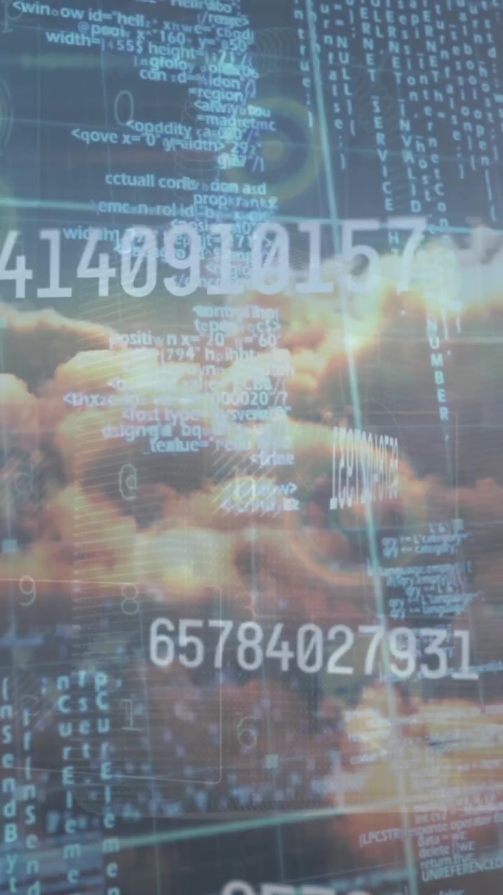 Animation of scope scanning and data processing over sky with clouds