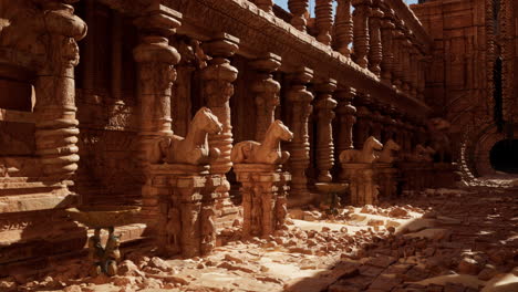 ancient desert ruins with horse statues