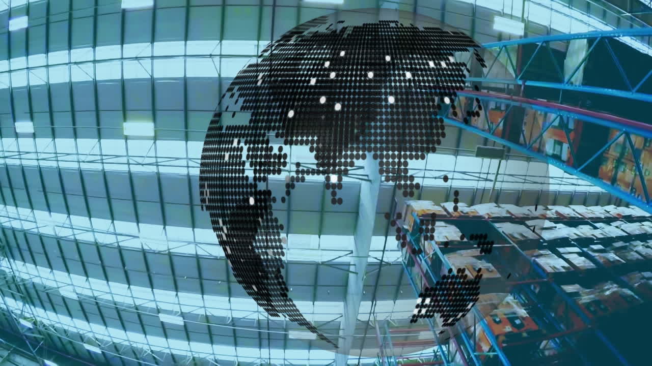 창고 위에서 회전하는 지구의 애니메이션