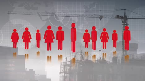 animation of people icons over cityscape