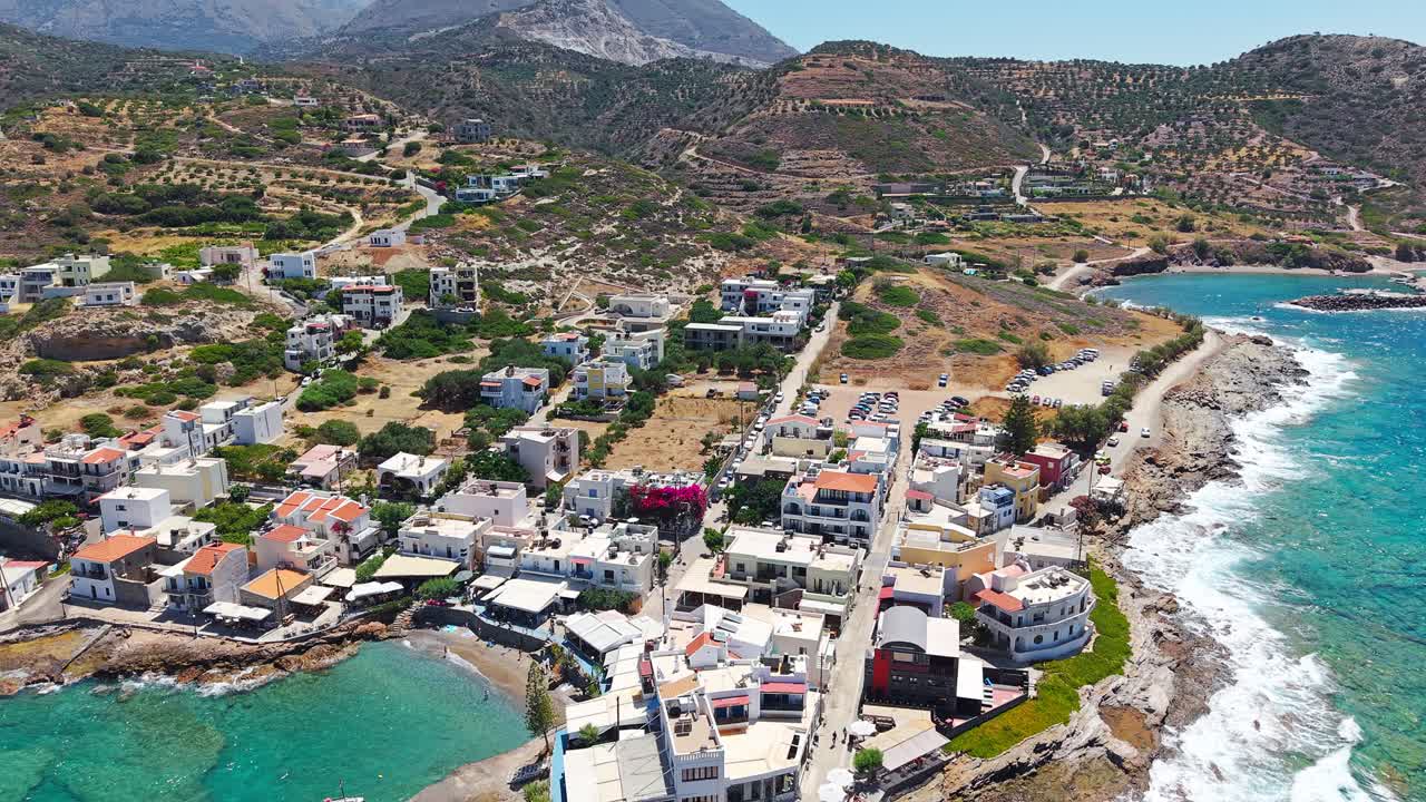 Aerial drone view of the picturesque coastal village of Mochlos on Crete, Greece
