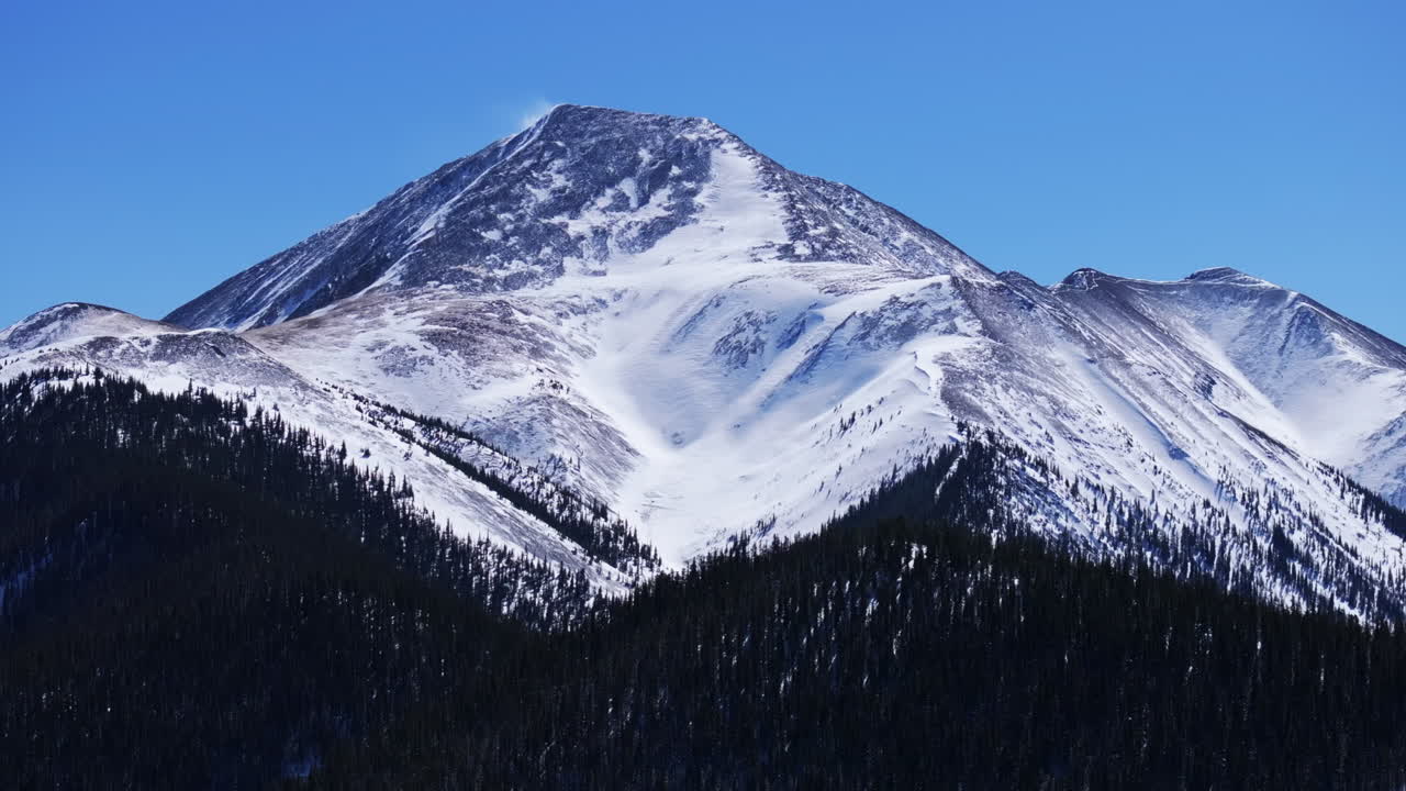 Breckenridge Colorado backcountry Boreas Mountain Pass aerial drone cinematic sunny blue clear sky North Fork Tiger Road Bald Rocky Mountain National Forest winter fresh snow circle left motion