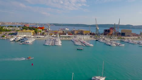 Aerial-over-a-coastal-fishing-village-in-Croatia-4