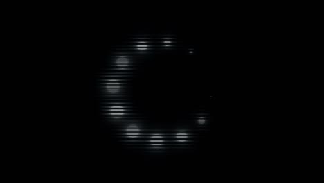 abstract animation of white spinning bubbles rotating in a loading wheel on black background. animation. white loading circle icon on black
