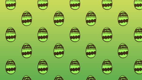 animation of rows of decorated green and brown easter eggs moving on green background