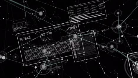 Animation-of-data-processing-with-network-of-connections-on-black-background