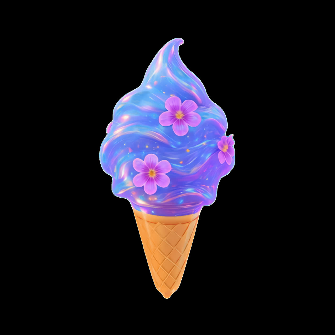 Galactic floral ice cream fantasy animation isolated asset, transparent 4K video, alpha channel