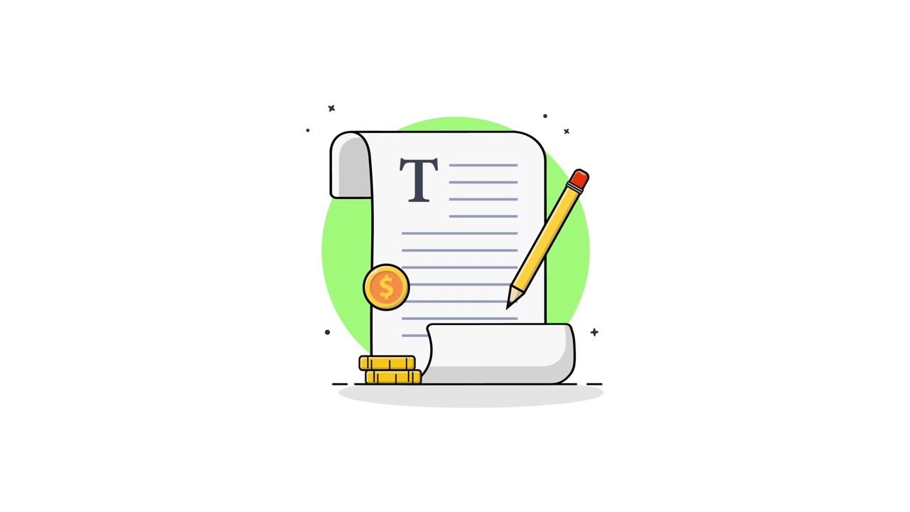 Animated Illustration of Document, Pencil, and Money