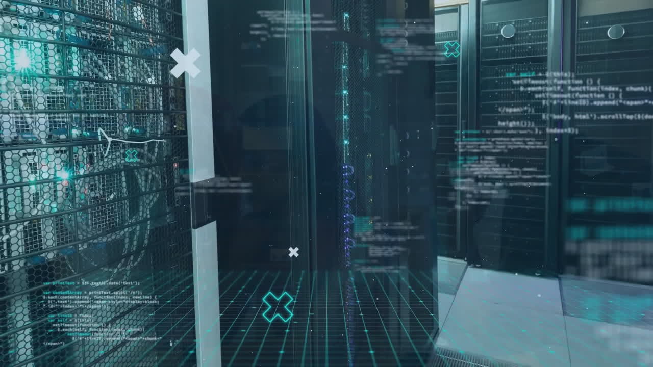 Animation of data processing over server room