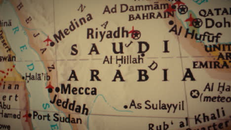 close-up map of saudi arabia and the arabian peninsula