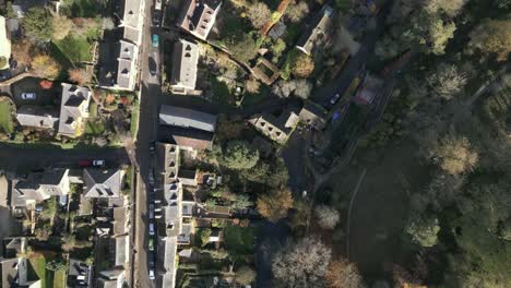 UK-Village-Street-Birds-Eye-View-Autumn-North-Cotswold-Aerial-Overhead