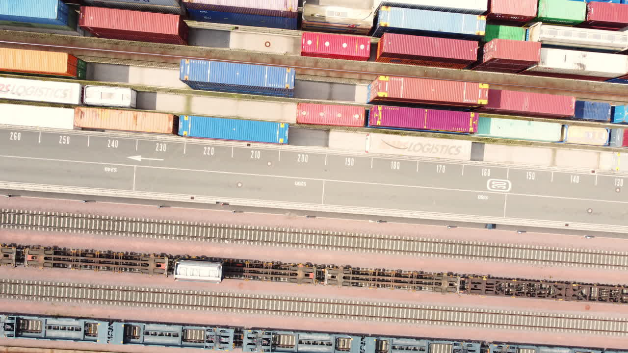 Aerial View of Container Terminal and Rail Freight