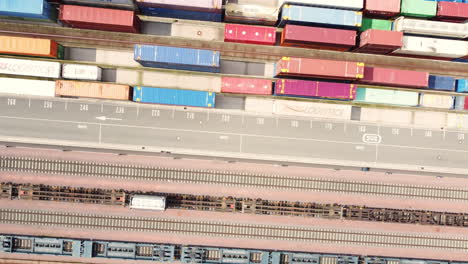 aerial view of container terminal and rail freight