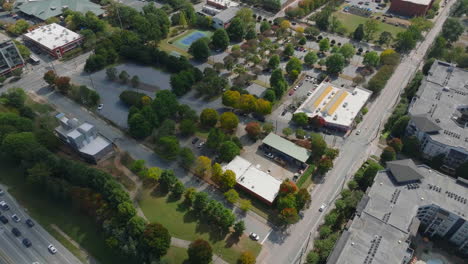 High-angle-view-of-streets-and-buildings-in-urban-neighborhood