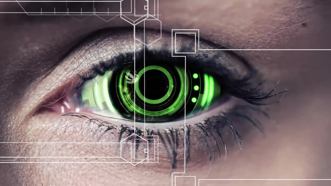 animación de cuadros con hexágonos sobre el ojo con escaneo de alcance