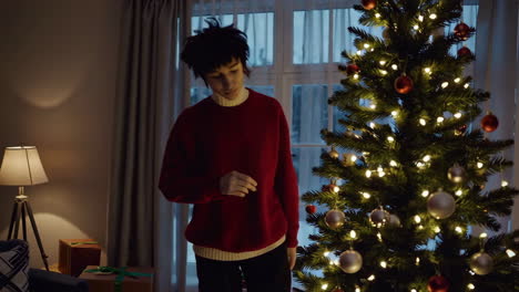 persona que está decorando el árbol de navidad