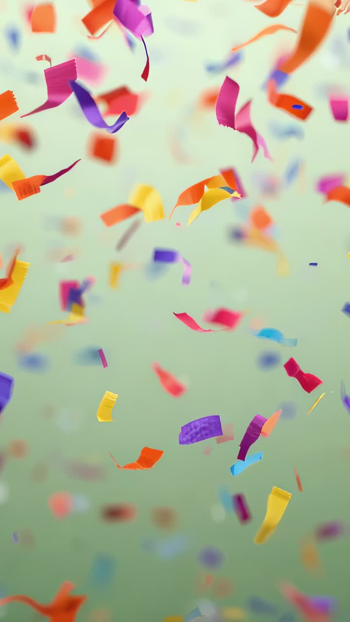 Vertical video: Confetti release sending confetti and ribbons falling in studio for party