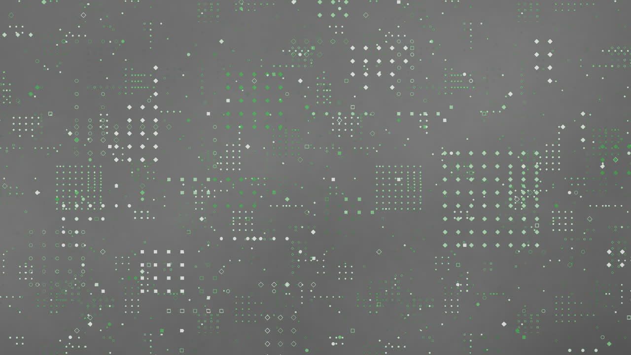 회색 배경 위의 초록색과 색 픽셀 패턴 애니메이션
