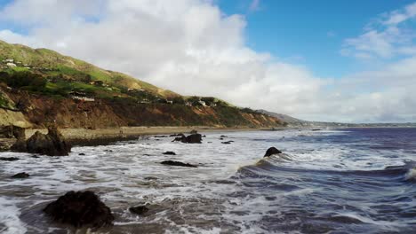 Coastline-with-waves-in-Malibu,-California---three