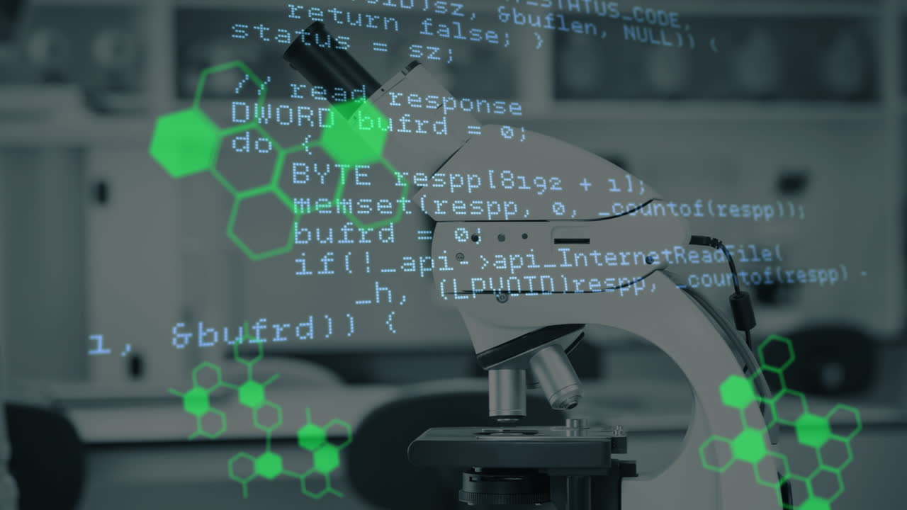 실험실에서 현미경으로 데이터 처리의 애니메이션