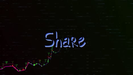 animation of share text and data processing on black background