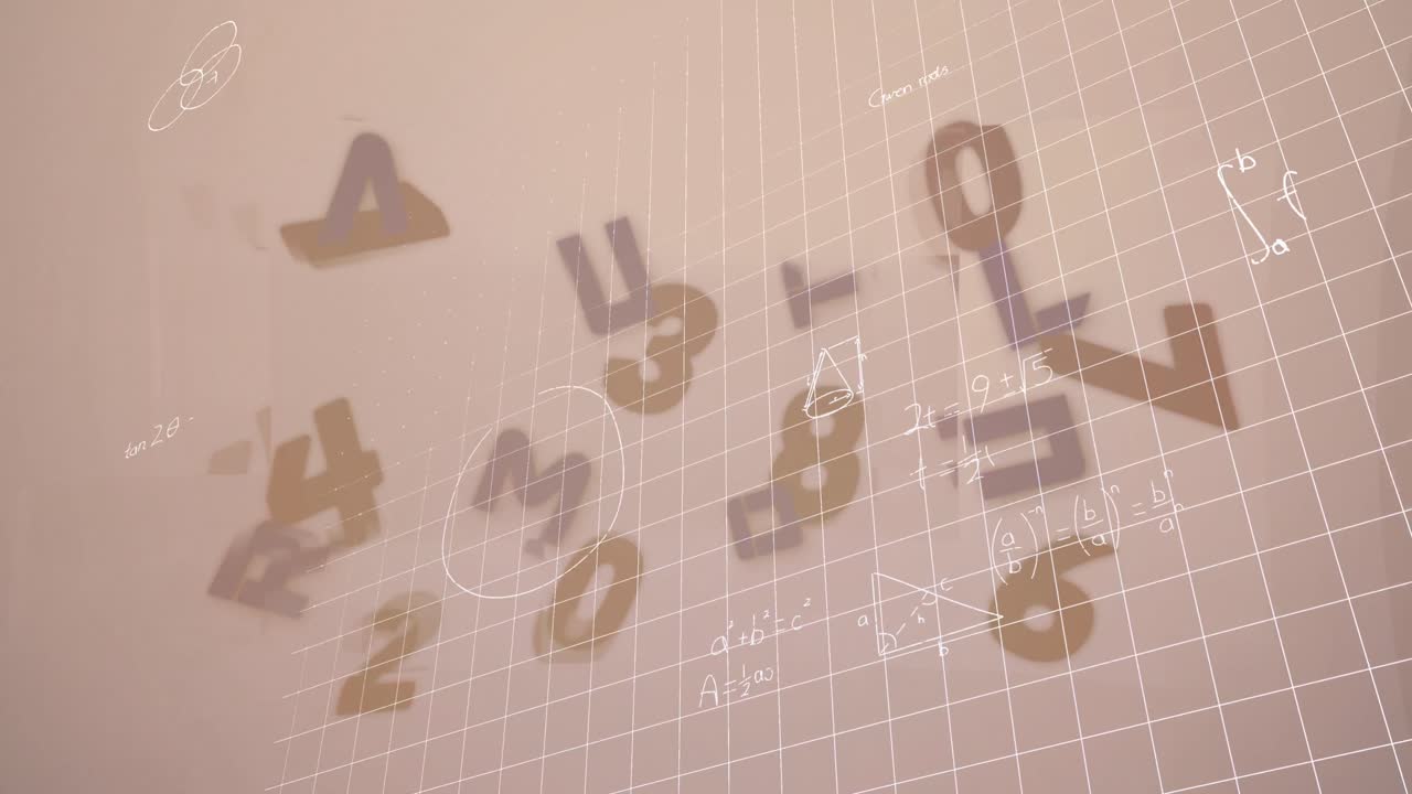 Animation of falling line over mathematical equations in school notebook