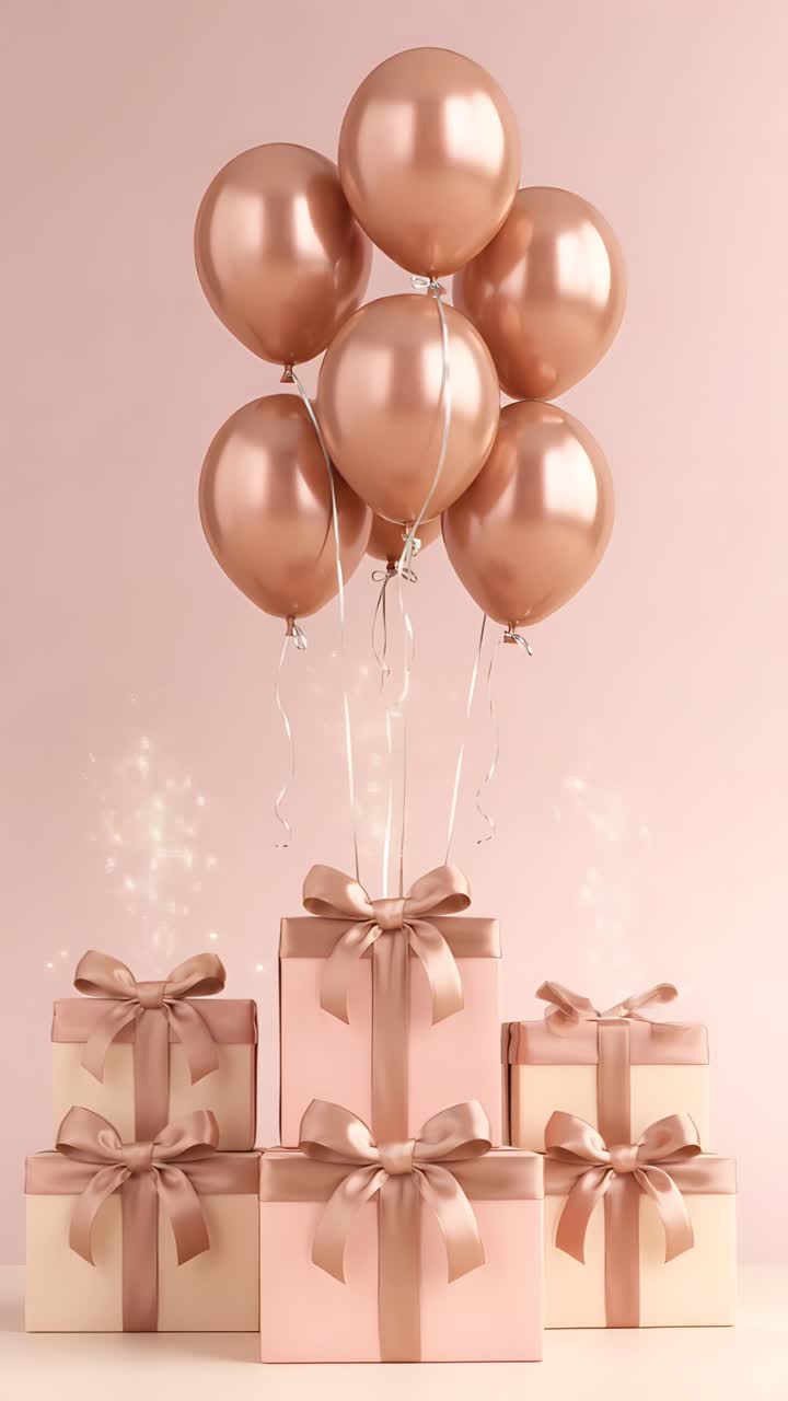 Video di sfondo di compleanno con palloncini e scatole regalo 4K