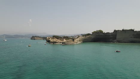 Aerial-view-of-famous-Canal-D'amour-in-Sidari,-Corfu---beautiful-summer-day