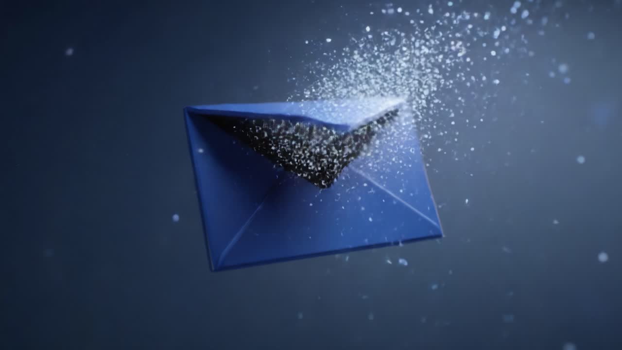 An Enchanted Blue Envelope Emanates Sparkling Particles in a Mysterious Atmosphere, Capturing the Essence of Magical Communication and Digital Wonder through an Artistic Perspective