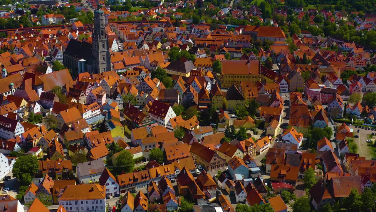 독일의 노르들링겐 시의 구시가지의 공중 사진