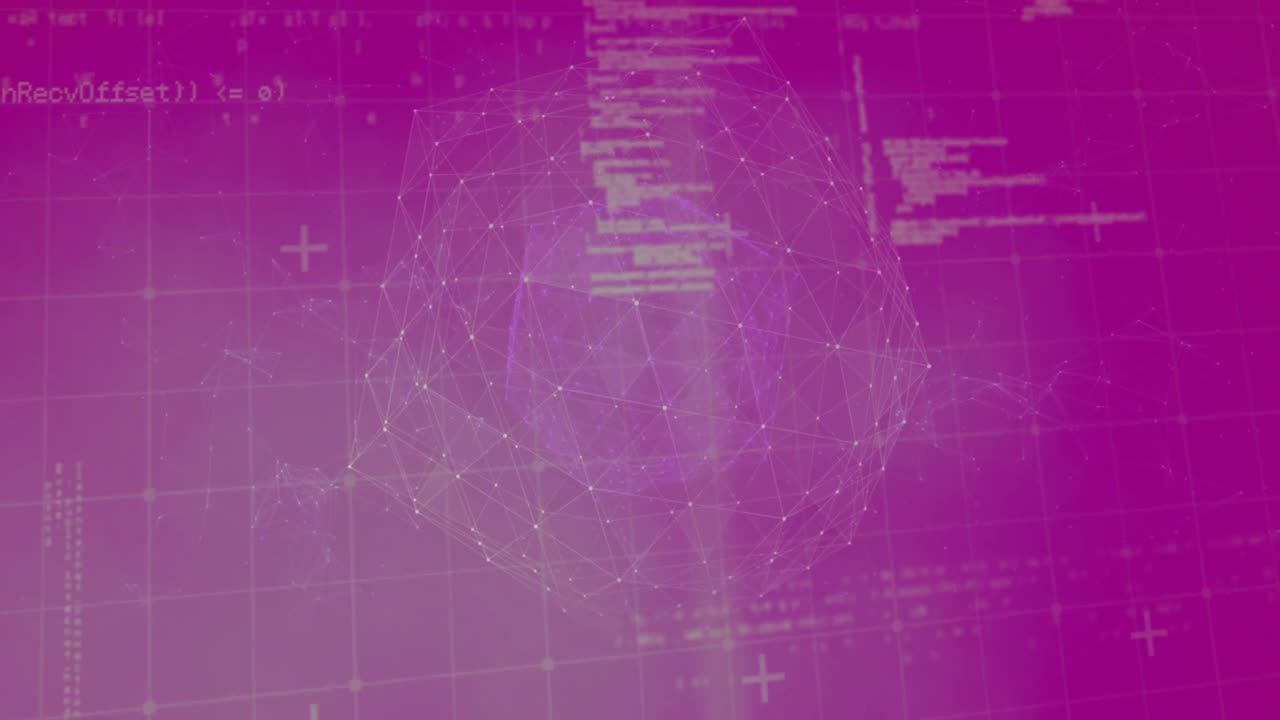 animación de la red de conexiones con el globo sobre fondo púrpura