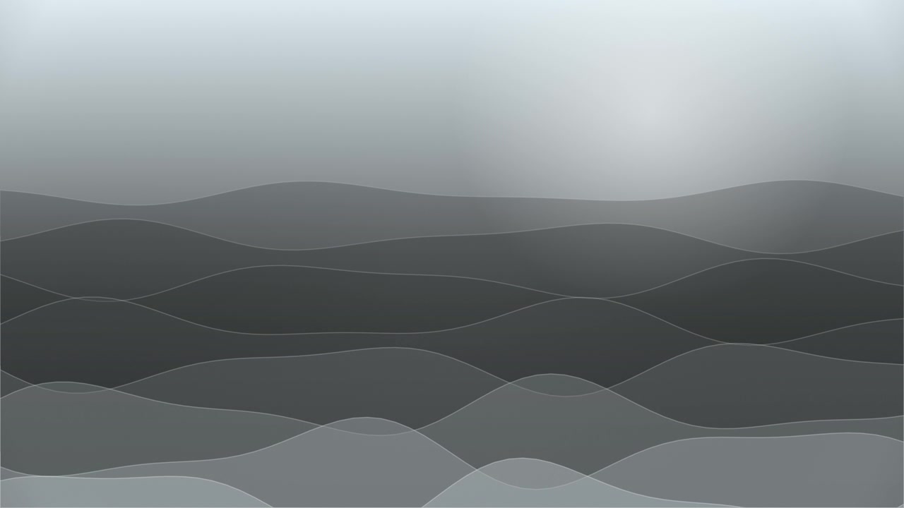 Stylized monochrome waves flow horizontally across a gray gradient background in a seamless loop