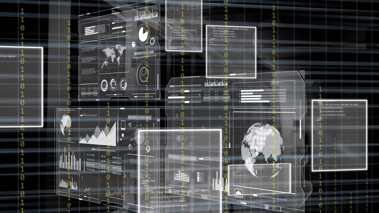 Animation of data processing and binary coding over grid