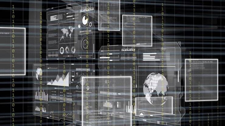 Animation of data processing and binary coding over grid