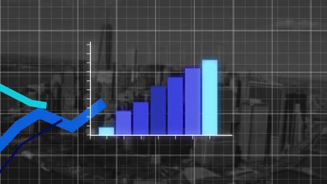procesamiento de datos estadísticos a través de la red de red contra el paisaje urbano en segundo plano