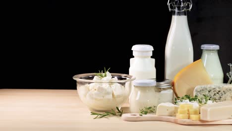 assorted dairy items arranged on a table