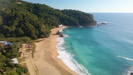 mediterranean beach paradisiaca turquoise blue waters no people aerial view drone spain catalunya costa brava blanes lloret de mar mallorca balearic islands