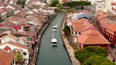 Drone-aerial-footage-in-Malacca-Old-Town,-Malaysia