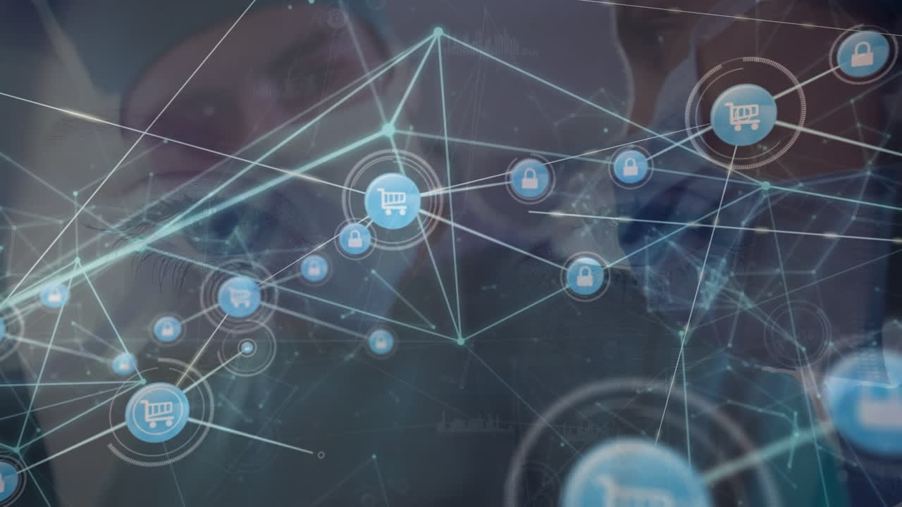 animación de la red de conexiones con iconos sobre diversos médicos