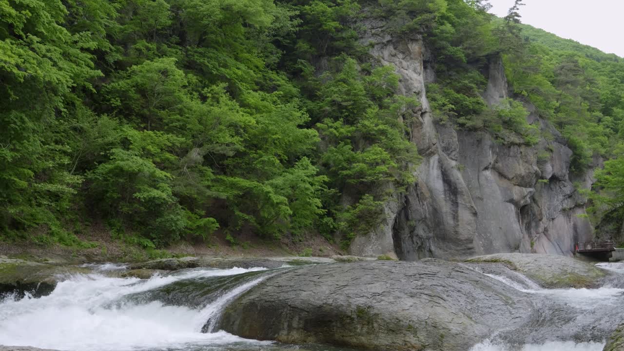 Tilt up over stunning Fukiware Falls in Gunma north of Tokyo