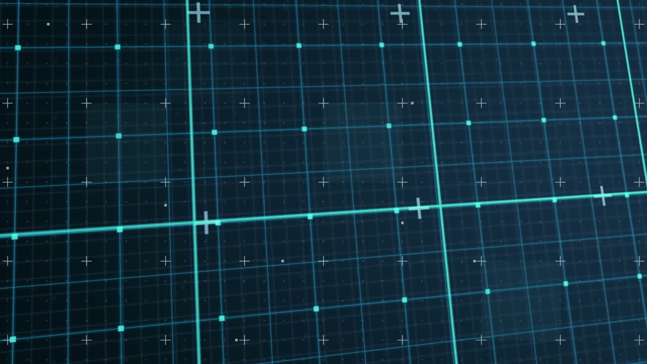 검은색 배경에 움직이는 그리드 패턴 위의 플러스 기호의 애니메이션