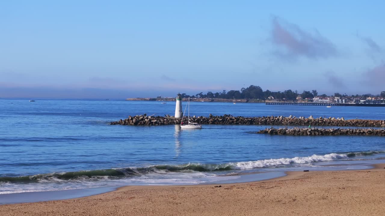 Peaceful Seascape with Lighthouse and Boat