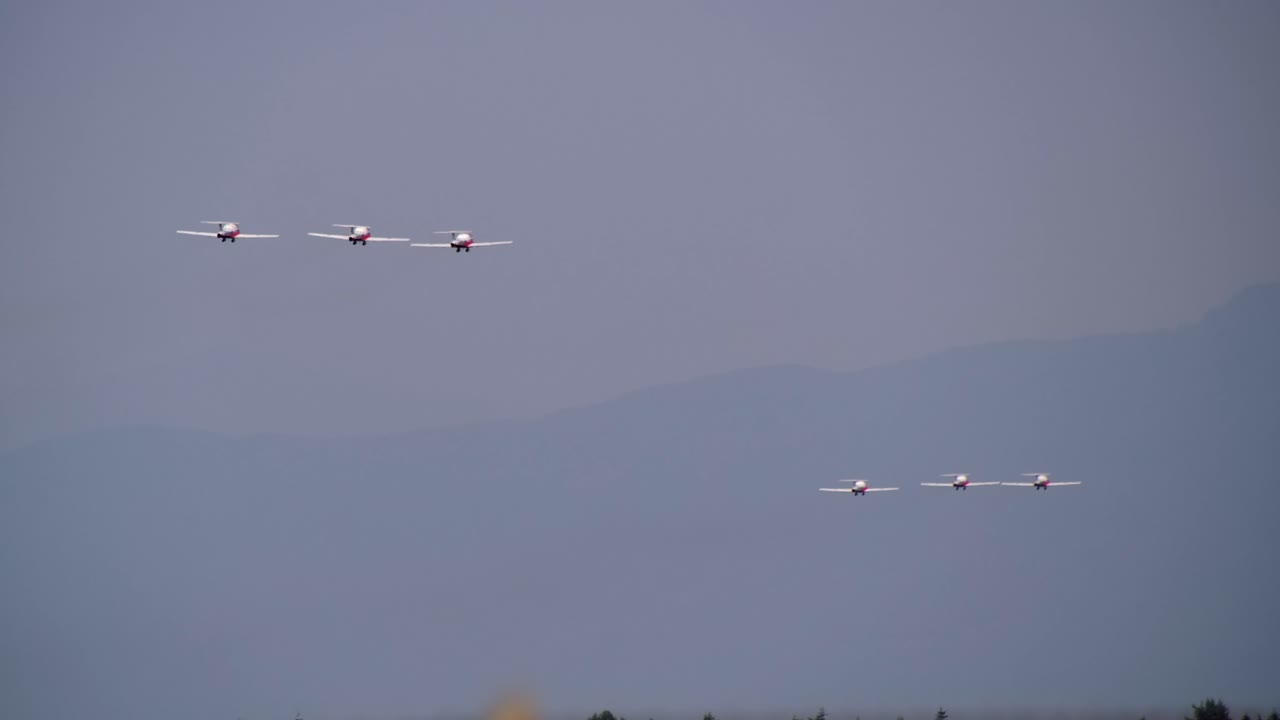 Rear View of Formation Flight of Snowbirds Jet Demonstration Team