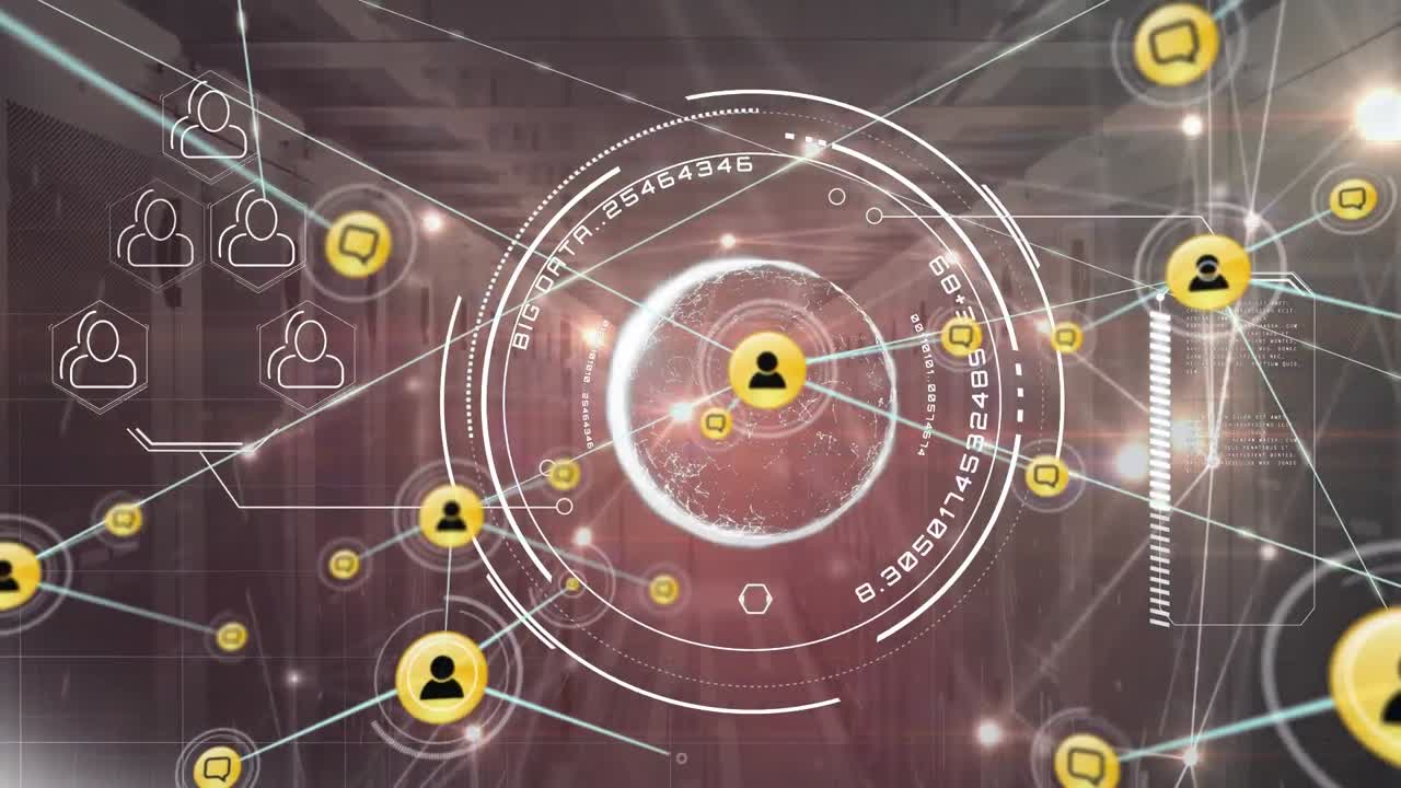 서버  ⁇ 을 통해 아이콘과 연결 네트워크의 애니메이션