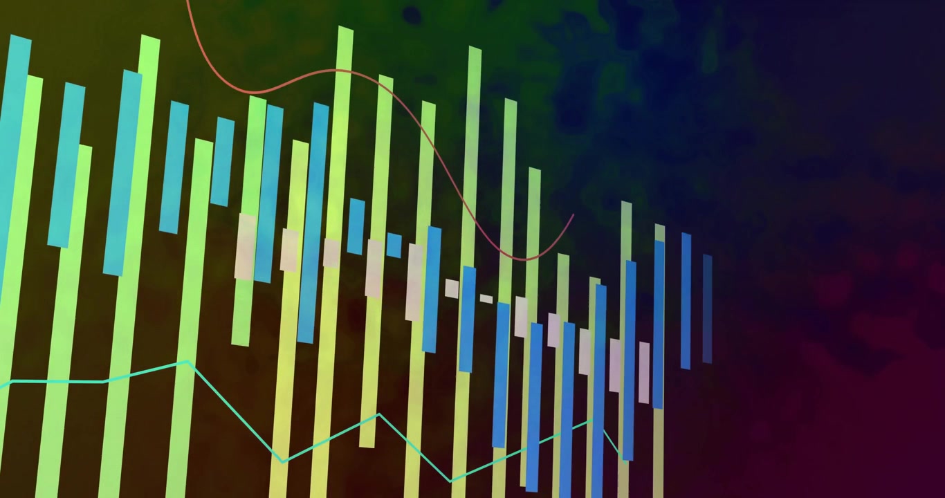 Barre che si alzano da sinistra, avviando una spline che si snoda sopra, oscillando e rappresentando le tendenze dei dati.