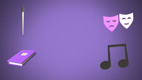animación de iconos educativos con espacio de copia sobre fondo púrpura