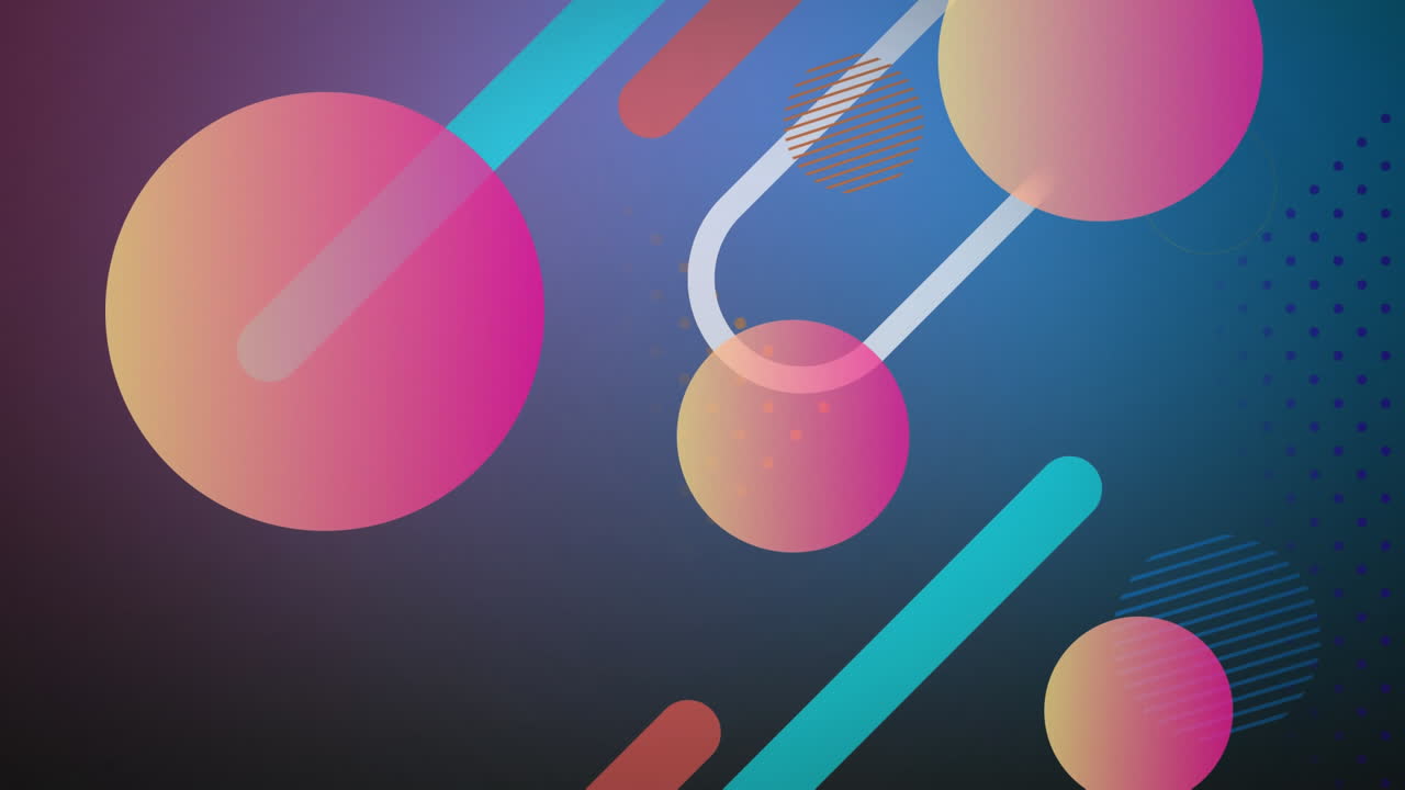 múltiples formas abstractas que se mueven contra un fondo azul